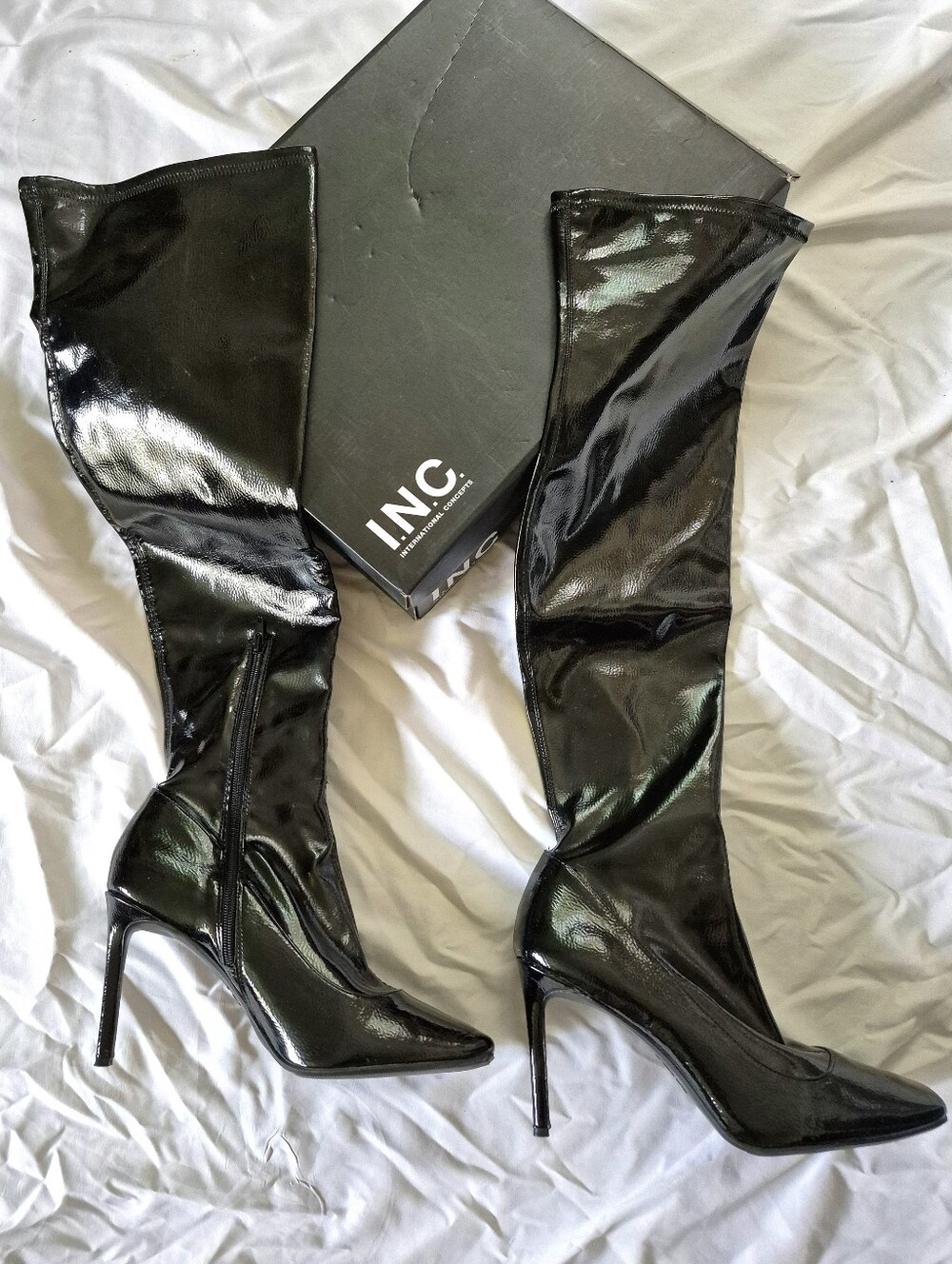 🖤🔥 INC International Concepts Black Patent Over-the-Knee Stiletto Boots